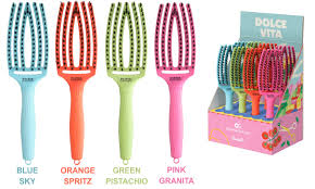 Lenktas šepetys plaukams Olivia Garden Fingerbrush Combo Medium, Pink Granita